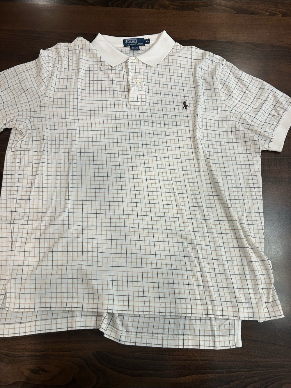 Ralph Lauren White Polo with Blue and Tan Grid